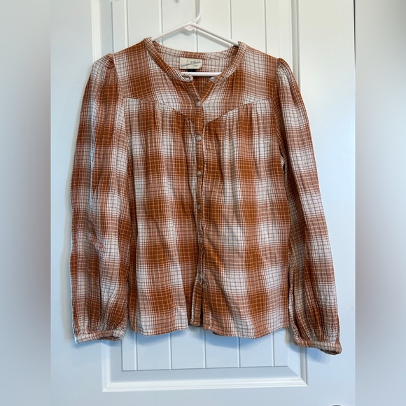 Universal Thread Tops - Universal Thread Rust and White Plaid Shirt